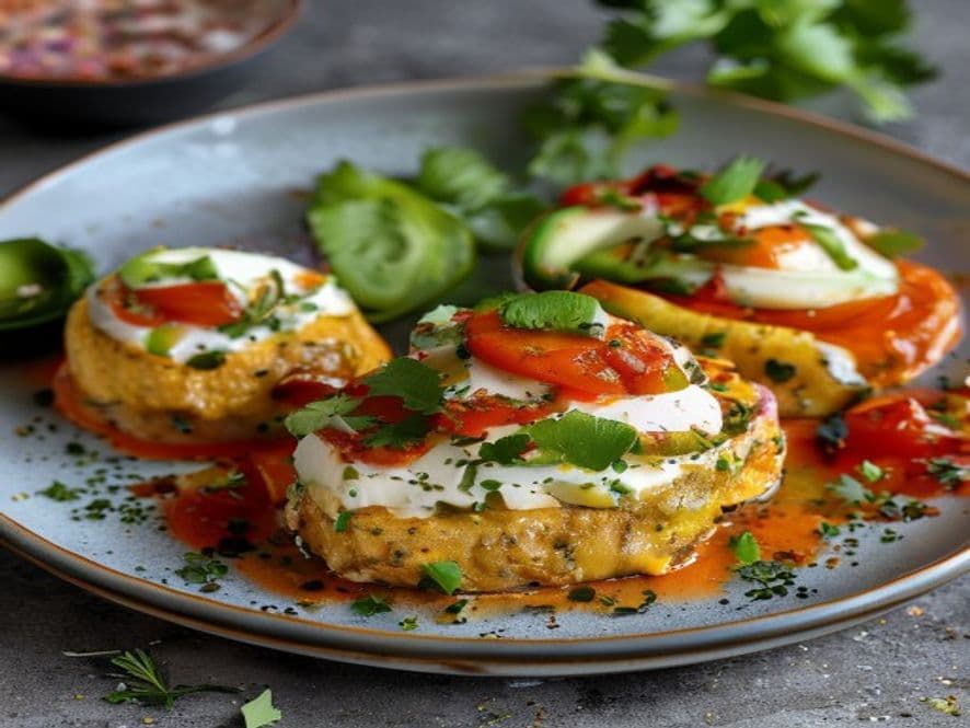 Huevos Benedictinos Keto con Rajas Poblanas y Crema Keto