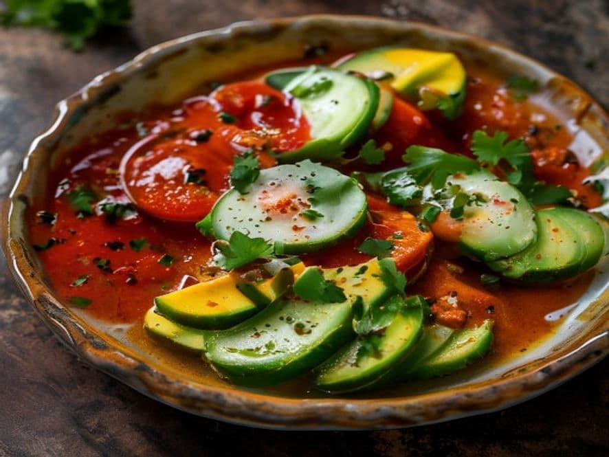 Huevos en cazuela de barro con aguacate y pico de gallo keto