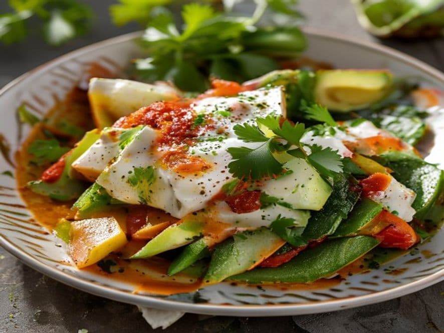 Huevos en nido de espinacas con col y vinagre Keto