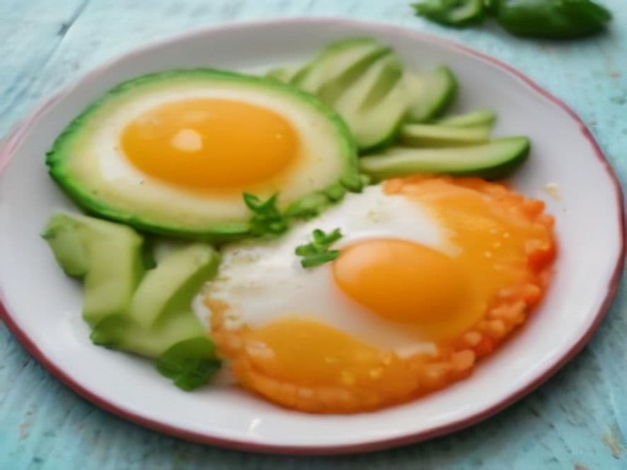 Huevos en salsa con calabacita rallada y queso Keto