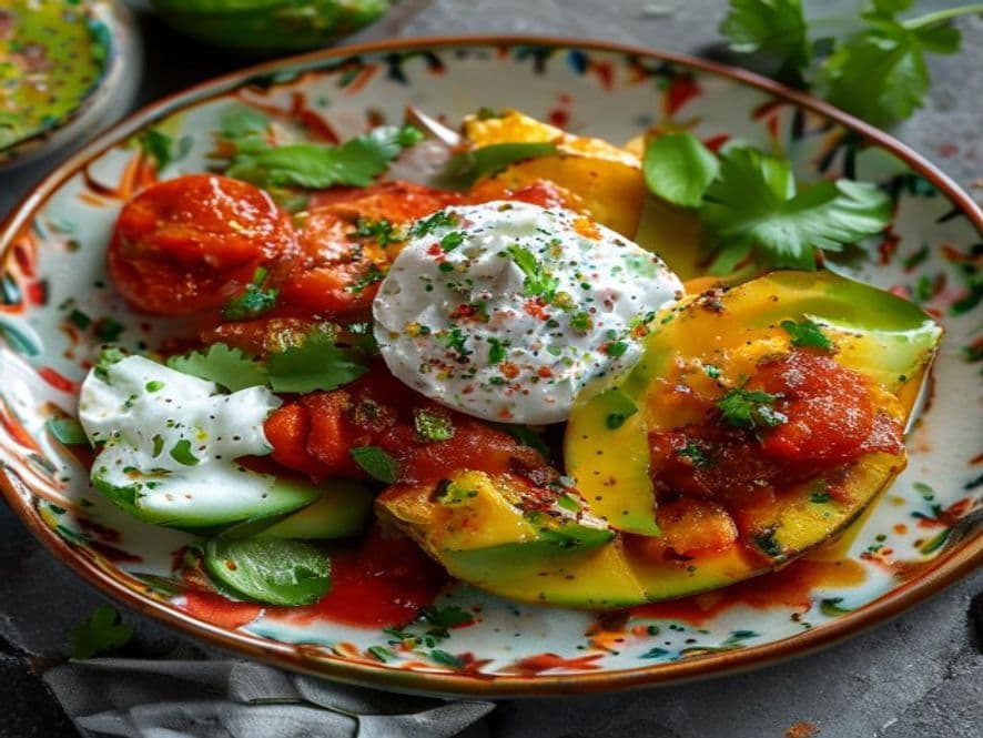 Huevos Escalfados con Nopalito Picado y Chile Keto
