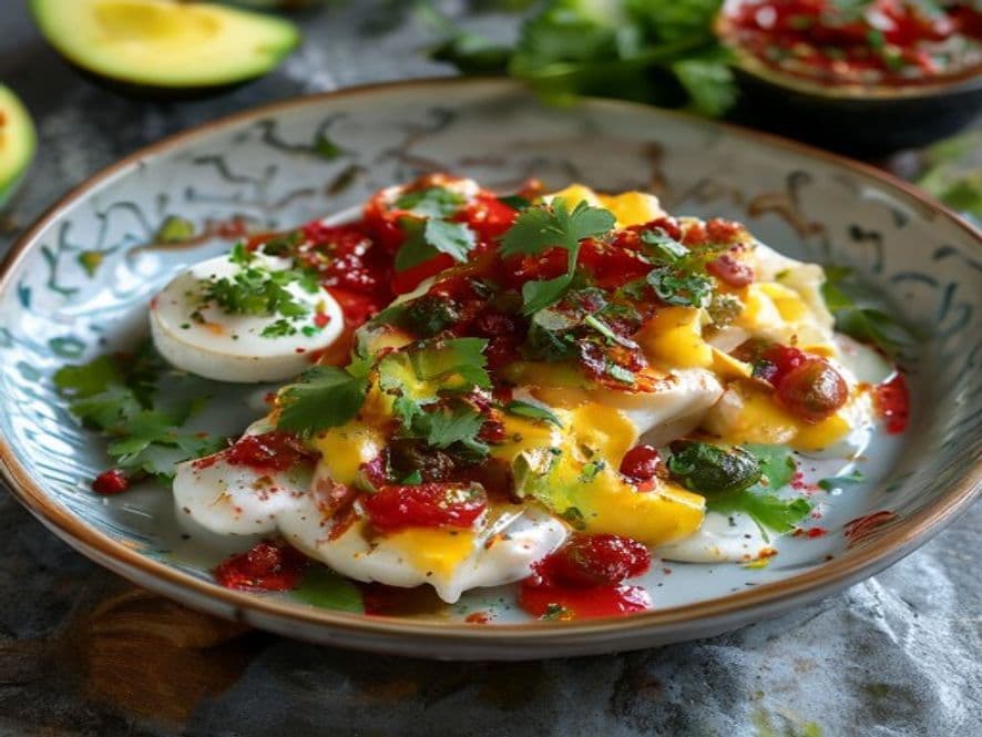 Huevos Pochados con Rajas Poblanas y Crema Keto