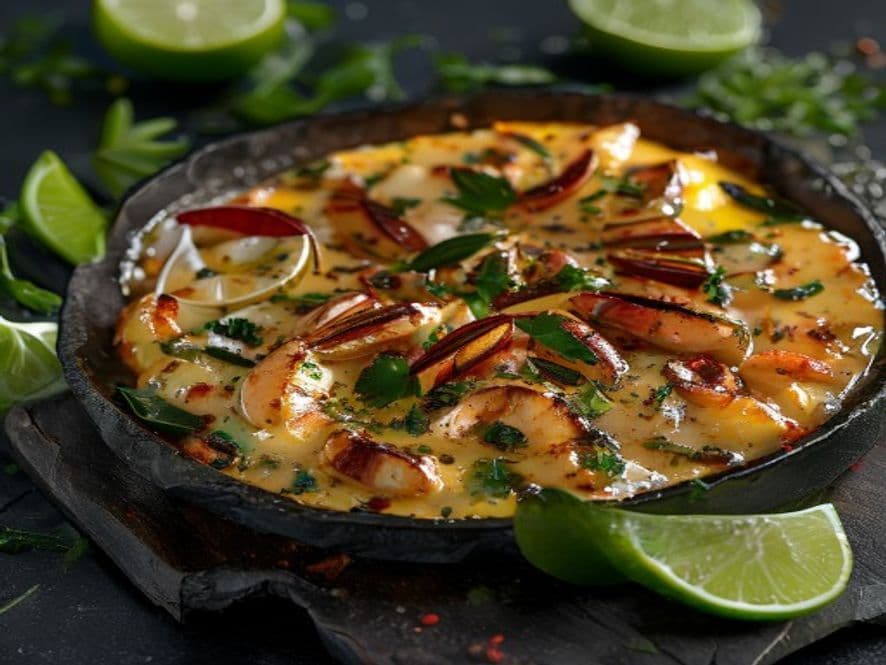 Queso fundido keto con camarones al ajillo