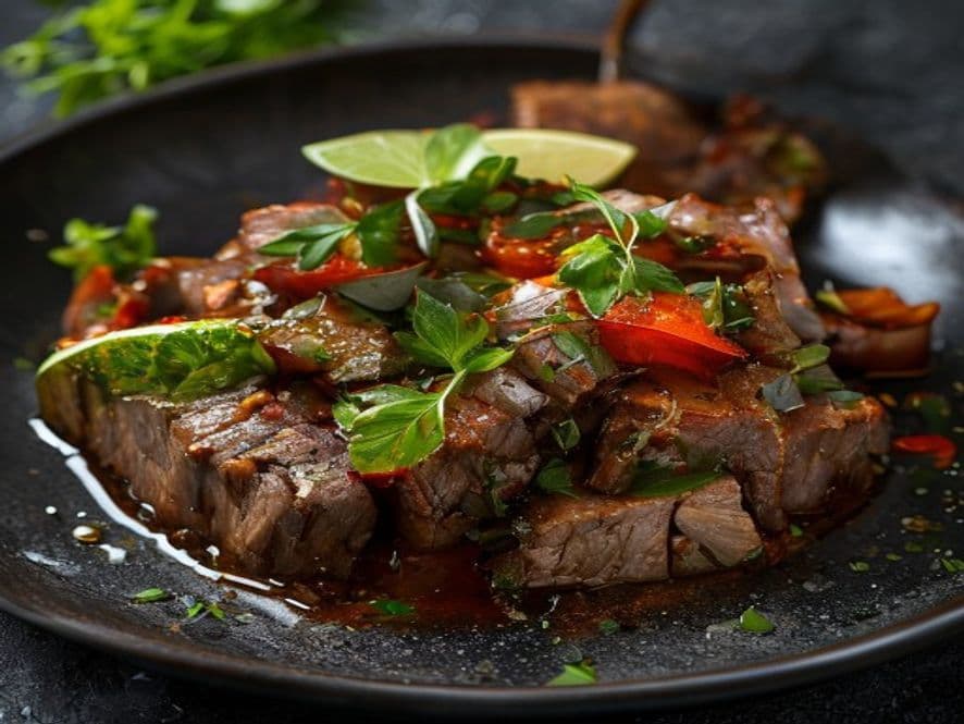 Res en salsa de hierba santa Keto para cenar