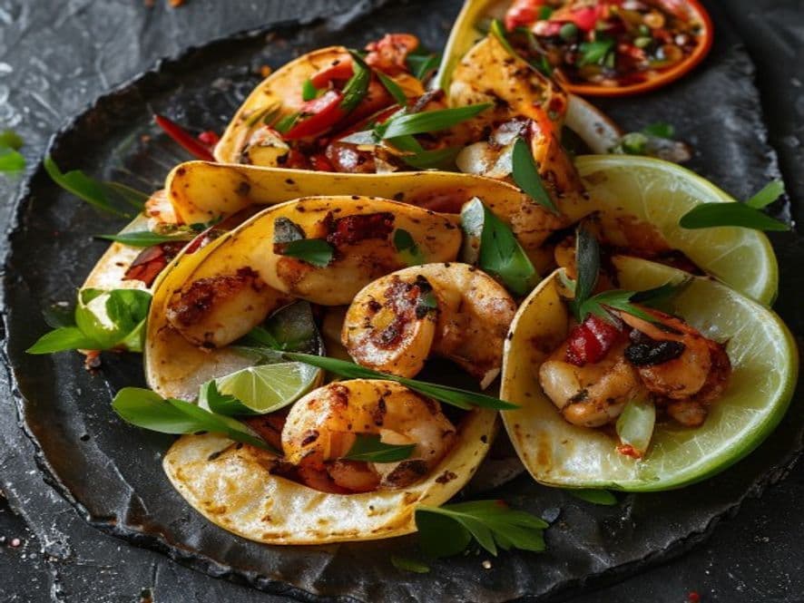 Tacos de Camarón al Ajillo Keto en Tortilla de Ajonjolí Keto
