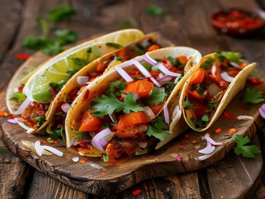 Tacos de carne en su jugo keto en tortilla de ajonjolí keto