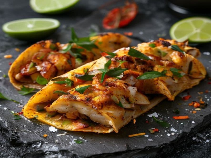 Tacos de Pescado Empanizado Keto con Tortilla de Queso Derretido Keto