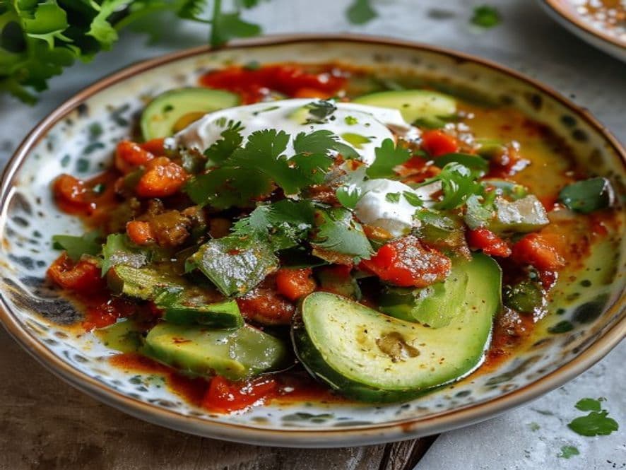 Chilaquiles Verdes de Tomatillo con Tinga de Pollo Keto
