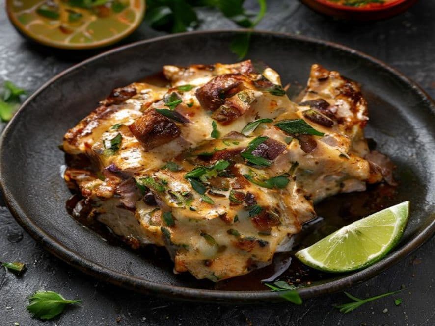 Queso fundido keto con tinga de pollo